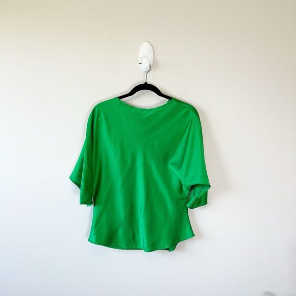 Renee Collection Satin Cowl Neck Blouse 3/4 Dolman Sleeve Green Size Small $148 - Picture 6 of 13